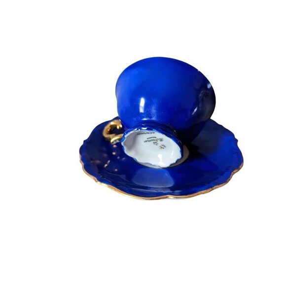 Vintage Bareuther Bavaria Germany Tea Cup & Saucer Blue Gold Trim Demitasse - Picture 8 of 10